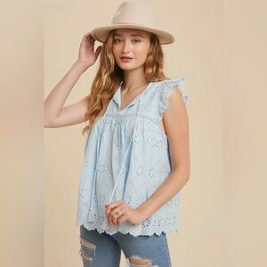 Blue tassel lace crochet floral cotton western print blouse tunic top tank shirt